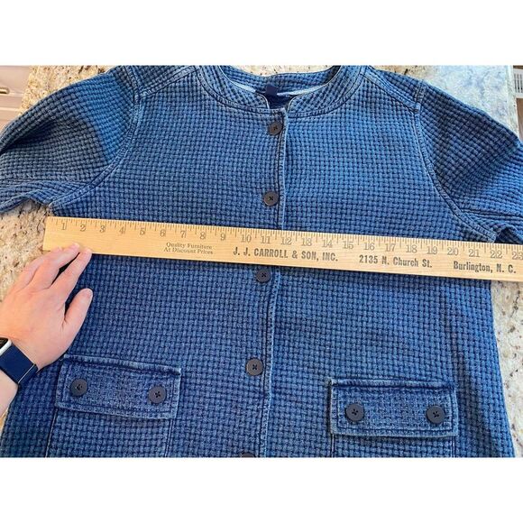 J Jill Pure Jill Indigo Field Jacket Geneva Wash M Waffle Knit Buttons - Picture 6 of 6